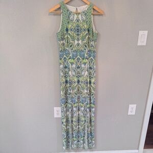 ✨ London Times Sleeveless Maxi – Stretchy Damask Floral, Size 6 ✨💙💚